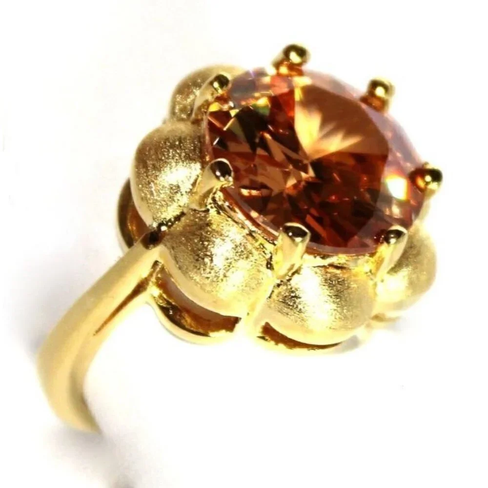 Flower Petals Bloom Brushed Matte Gold Plated Topaz Cubic Zirconia Ring Size 6